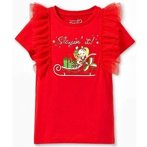 Jojo Siwa Red Christmas Holiday Top Tulle Sleeves Kids Girls Small 6/6x
